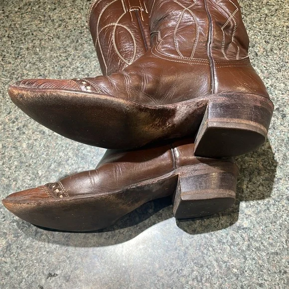 Nocona Boots Justin Western cowgirl leather brown pull on Boot size 6 1/2 - Picture 10 of 13